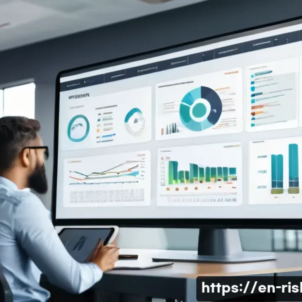 위험관리기술자의 필수 소프트웨어 - A modern office scene showing a diverse team of professionals collaborating around a large digital t...