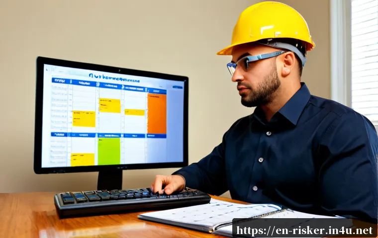 위험관리기술자 시험일정 및 준비 체크리스트 - Photorealistic home-office scene for risk management technician exam preparation, an adult professio...